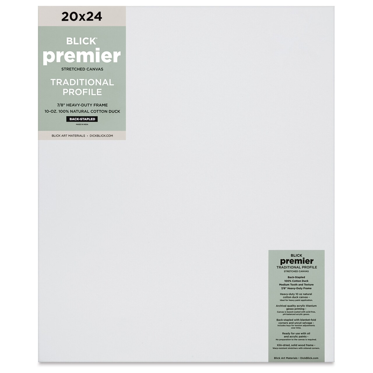 Blick Premier Stretched Cotton Canvas - Traditional Profile, Back-Stapled, 20" x 24"